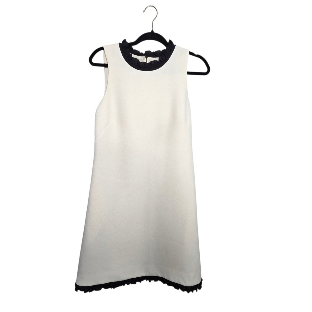 J.Crew Womens Ivory Black Crepe Ruffle Shift Dress Size 6 Sleeveless Parisian
